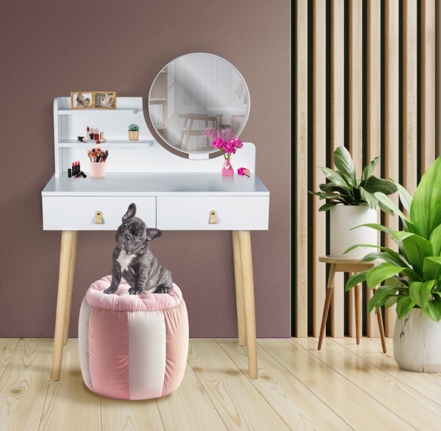 toaletka z okrągłym lustrem